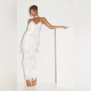 PrettyLittleThing White Fringe Jumpsuit